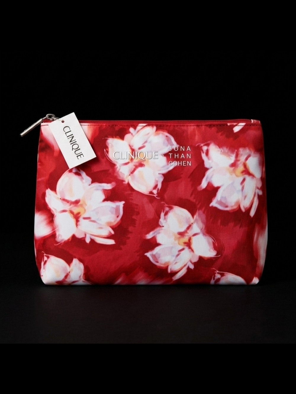 Clinique x Jonathan Cohen Red Blurry Floral Makeup Bag Cosmetic Pouch NWT